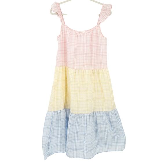 By The River Womens Colorblock Plaid‎ Sleeveless Tiered Pastel Country Dress S - Picture 2 of 10